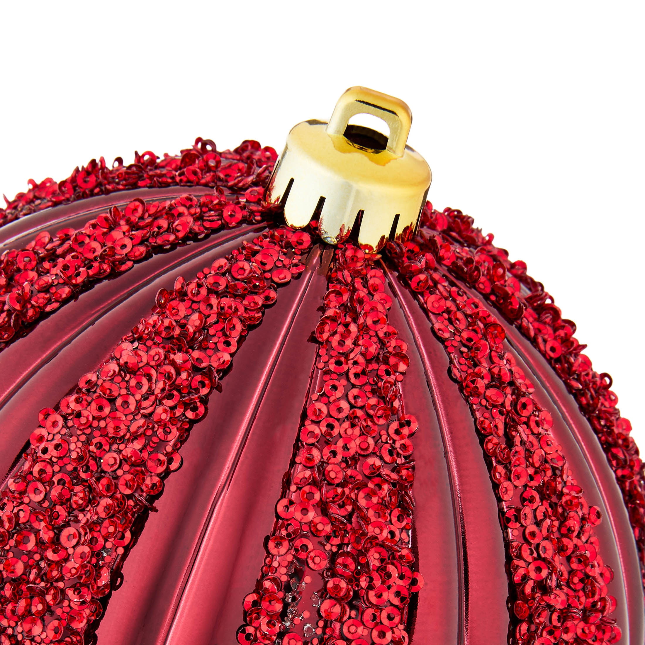 4-Count Dark Red Glitter Ribbed Shatterproof Christmas Ornaments, 7", by Holiday Time