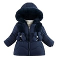 thumbnail image 2 of Girls' Fleece Lined Winter Jacket with Faux Fur Trim Hood, Thickened Cotton Coat Triple Layer Warmth, Windproof Mid-Length Outerwear for Cold Weather Protection Navy, 2 of 4