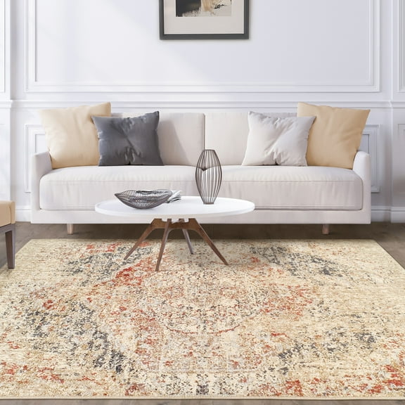 Ombre Rustic Polypropylene Oriental Medallion Indoor High Traffic Area Rug by Blue Nile Mills - 8' x 10', Grey