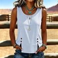 thumbnail image 2 of Women's Striped Round Neck Tank Tops With Side Button Slit Loose Fit Casual Pullover Tops For Daily Travel And Work, 2 of 6