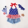 thumbnail image 6 of kaprioy Toddler Girl Clothes Toddler Baby Girl Summer Outfit 9 12 18 24 Months 2T 3T 4T Sleeveless Independence Day 4 Of July Star Prints Vest Tops Denim Shorts Outfits, 6 of 7