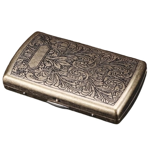 Metal Sticks Case, Engraved Bronze Antique Design for 20 Slim Sticks, Cold-Rolled Steel Pocket Tobacco Holder, 4.1 x 2.4 x 0.7 in Anti-Pressure Lightweight Portable