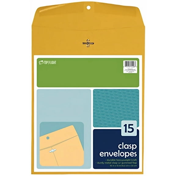 Top Flight Clasp Envelopes Gummed and Clasped Closure 10 x 13-Inches (Pack of 5)