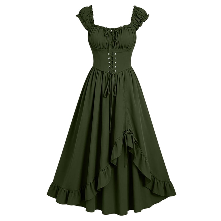 green milkmaid dress YFNNUP Corset for Women Off Shoulder Renaissance Costume Flowy Ruffle Maxi Dresses Sleeveless Dress Green,S BEADS