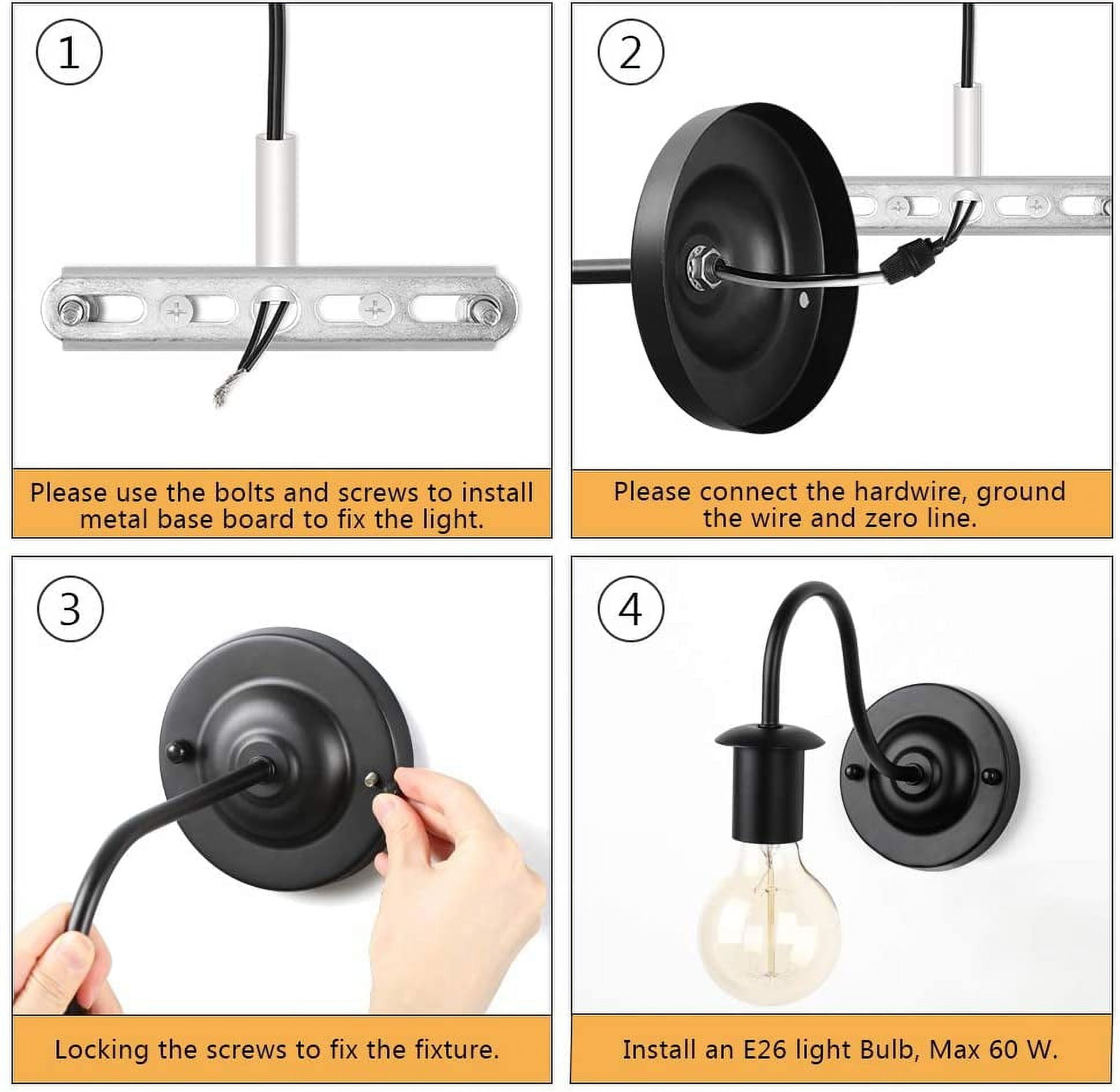 NEX Indoor Wall Sconces Lamp with Metal Black Frame Set of 2