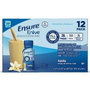 Ensure Enlive Meal Replacement Shake, 20g Protein, 350 Calories, Advanced Nutrition Protein Shake, Vanilla, 8 fl oz, 12 Bottles | 2 Packs - 24 Bottles total