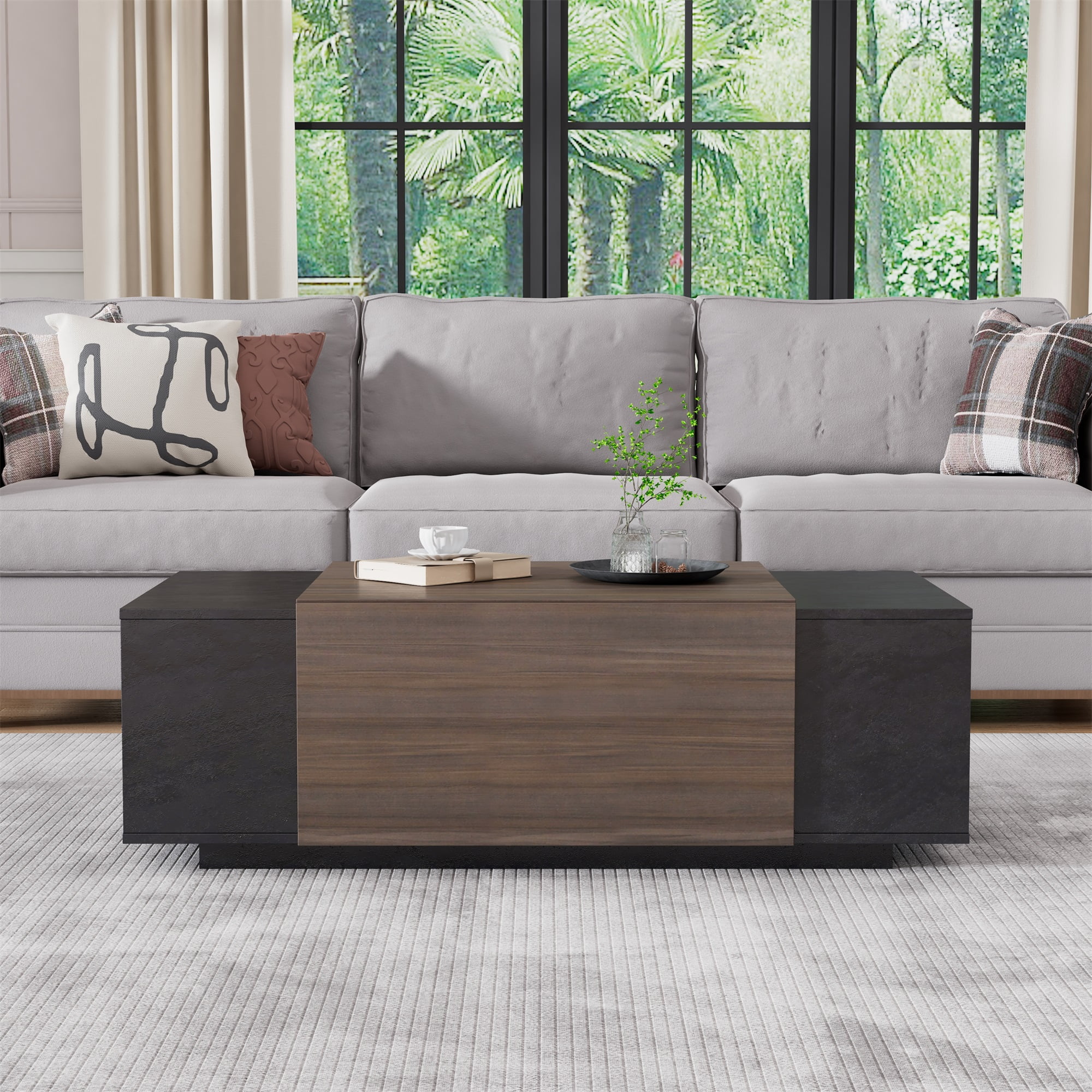 Kepooman 47" Farmhouse Coffee Table with Drawer, Tea Table for Living Room or Office , Armando & Texture Black, Light Brown Kepooman 47" Farmhouse Coffee Table with Drawer, Tea Table for Living Room or Office , Armando & Texture Black, Light Brown