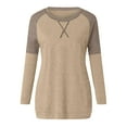 thumbnail image 7 of IROINNID On Sale Womens Plus Size Tops Long Sleeve Workout Tops for Women Patchwork Pockets Round Neck Pullover Blouse T-shirt,Beige, 7 of 7