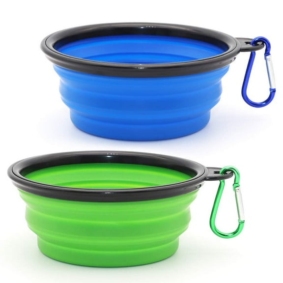 Collapsible Bowls for Dog, 2 Pack Collapsible Dog Water Bowls for Cats Dogs, Emlimny Portable Pet Feeding Watering Dish for Walking Parking Traveling with 2 Carabiners (Small, Blue Green)