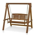 thumbnail image 3 of Furinno Tioman Hardwood Hanging Porch Swing with Stand in Teak Oil, Natural, 3 of 7