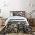 thumbnail image 3 of Ambesonne Landscape Quilted Bedspread Set 2 Pcs, Urban Skyline of NYC, Twin Size, Orange Blue, 3 of 6