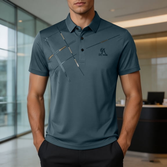 COSFO Polo Shirts for Men Big And Tall Golf Short Sleeve Business Graphic Shirt Work Casual Loose Fit Collared Pullover Tops