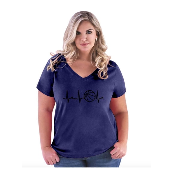 Women's Plus Size V-neck T-Shirt - Basketball Heartbeat