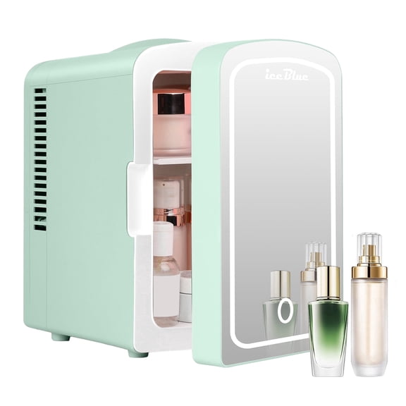 iceBlue Mini Fridge & Skincare Fridge with Mirror - 4L/6 Can Portable Cooler for Car/Home Cosmetic & Beverage Storage