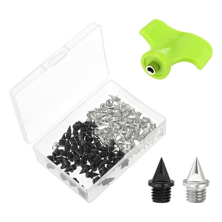 Uxcell 1/4" Steel Track Spikes Sports Shoes Spikes Replacement Accessories with Wrench Black Silver 100 Pack