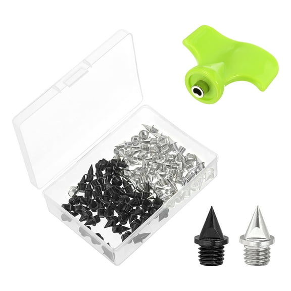 Uxcell 1/4" Steel Track Spikes Sports Shoes Spikes Replacement Accessories with Wrench Black Silver 100 Pack