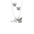 thumbnail image 2 of Delight Jewelry Silvertone Small Gelato Script Initial - M - Silver tone Guardian Angel Charm Necklace and Stud Earrings, 2 of 4