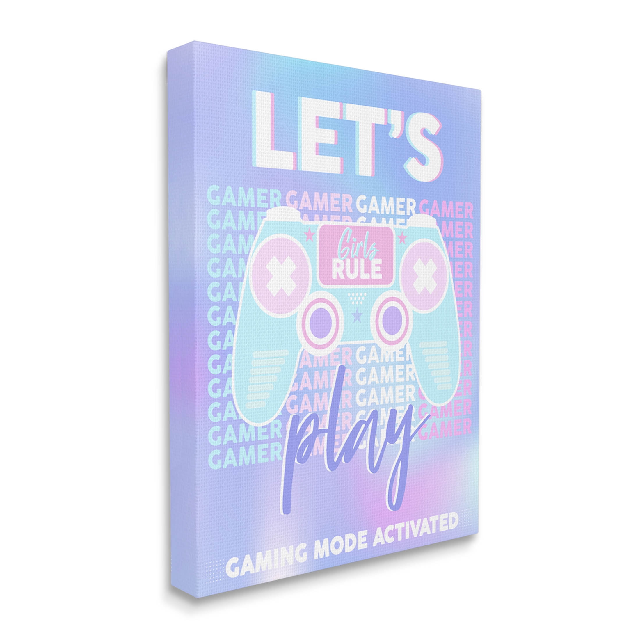 Let's Play Gaming Mode Activated Phrase Art for Kids Graphic Art Gallery Wrapped Canvas Print Wall Art