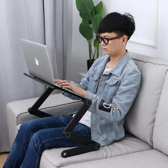 Soimiss Foldable Desk Bed Table with Mobile Phone Groove Aluminum Alloy Laptop Holder Black