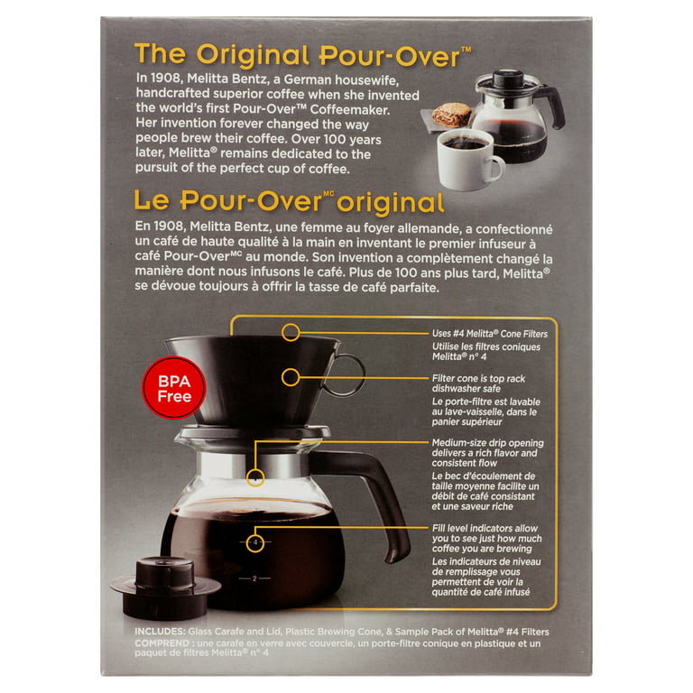 Melitta® Pour-Over Brewer 6 Cup Cone Coffee Maker with Glass Carafe Box