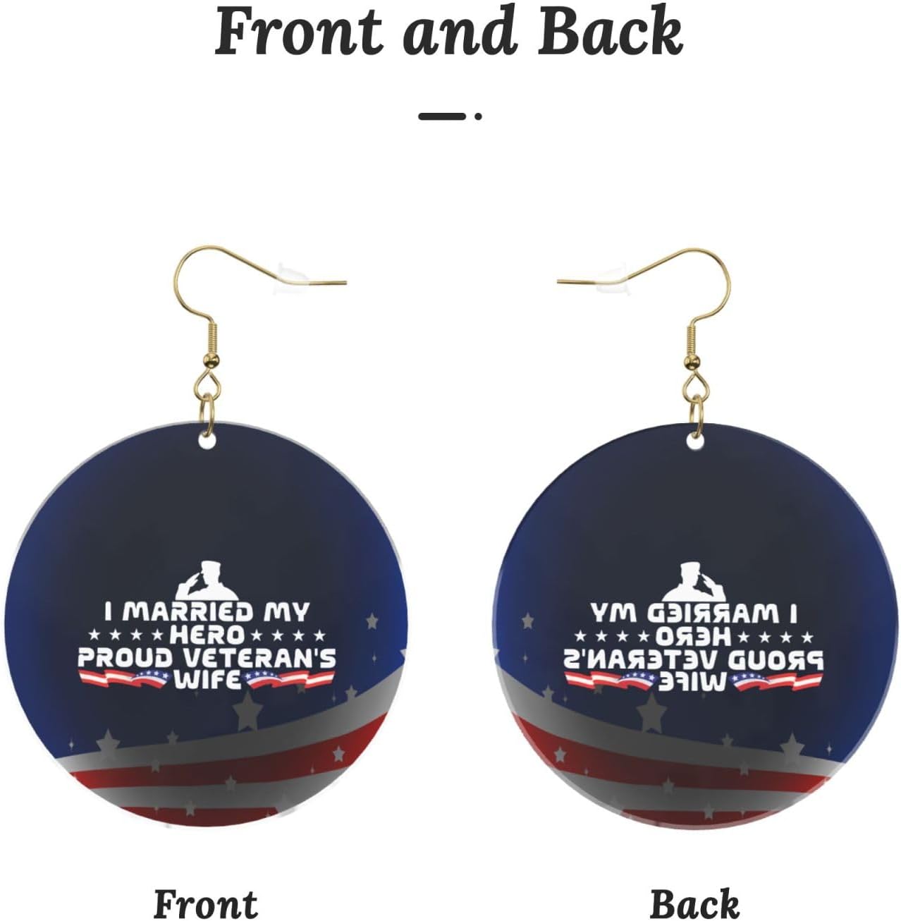 I Married Best My Hero Proud Veteran'S Wife Contemporary Round Acrylic Earrings Lightweight Multi-functional For All Occasions[q727]