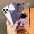 thumbnail image 3 of Compatible for iPhone 13 Pro Max 6.7 Inch Bling Plating Astronaut Hidden Stand Case, Cute 6D Stand Glitter Phone Case for Women Girls Soft TPU Shockproof Back Cover - Purple, 3 of 12