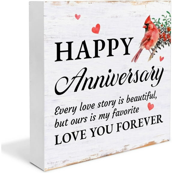 Zomyto 5x5 In Anniversary Decorations, Happy Anniversary Wooden Box Sign, Valentines Decor