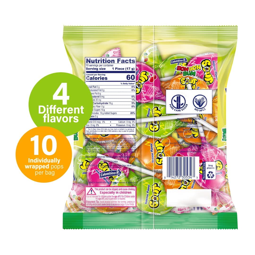 (4 pack) Colombina Bon Bon Bum Sour Bubble Gum Pops, 6 oz (Pack of 12)