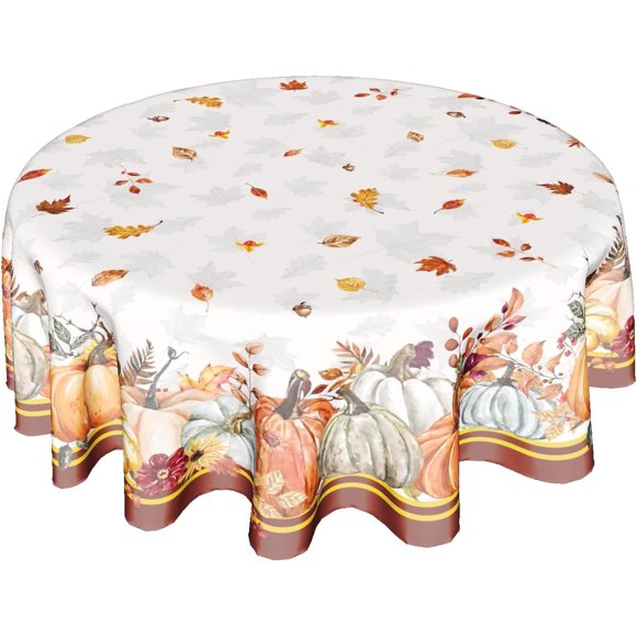 Thanksgiving Fall Round Tablecloth 60 Inch Autumn Pumpkin Tablecloth Round Fall Autumn Decorative Table Cloth Washable Circle Table Cover for Kitchen Dining Room Picnic Patio Holiday Party