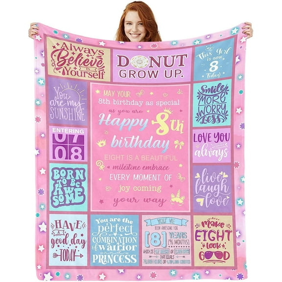 8th Birthday Gifts for Her- 8 Years Blanket 60"X50"- 8 Funny Gift Idea- 8 Year Old Birthday Gifts- Gifts for 8 Year Old Female Women Girl Bestie Sister- 8th Birthday Gift Ideas