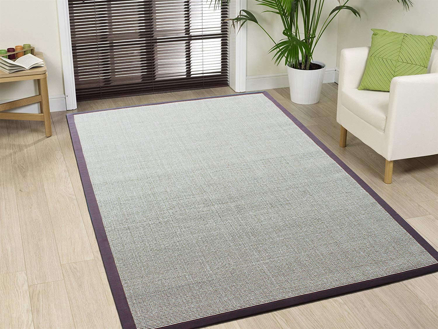 A1HC Sisal Rug Natural Fiber Area Rug Non-Skid Latex Backing Sisal Rug for Entryway, Dining or Living Room Brown BorderVarious SizesBeige/Brown- 5'X8'