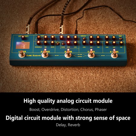 ammoon CUBE SUGAR Combined Effects Pedal 5 Analog Effects(Boost/Overdive/Distortion/Chorus/Phaser) + 2 Digital Effects( Delay/Reverb) + 72 IR Cabinets Simulation + 9 Loops + Built-in Tuner with Head
