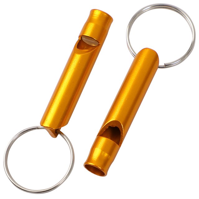 Unique Bargains Chien de Compagnie Chiot Chat Poche Mini Sécurité Formation Sifflet Son Porte-Clés Jaune 2pcs