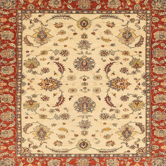 Ahgly Company Indoor Square Abstract Red Oriental Area Rugs, 8' Square