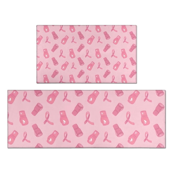 Pink Ribbon Pattern Kitchen Rugs Sets Of 2,Anti Fatigue Kitchen Mat Rugs Non Slip Washable,Decorative Kitchen Floor Mats for Kitchen,Sink,Laundry,17"x30" 17"x47"