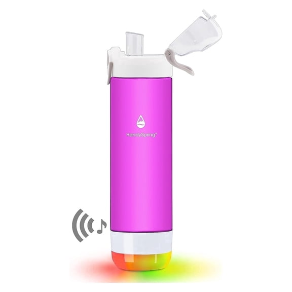 HandySpring - 26 oz Smart Water Bottle with Reminder to Drink Water - Lights and Sound Alert (Switchable) Hydrate Water Bottle, Water Tracker with Spout, Smart Hydration Reminder Light (Pink)
