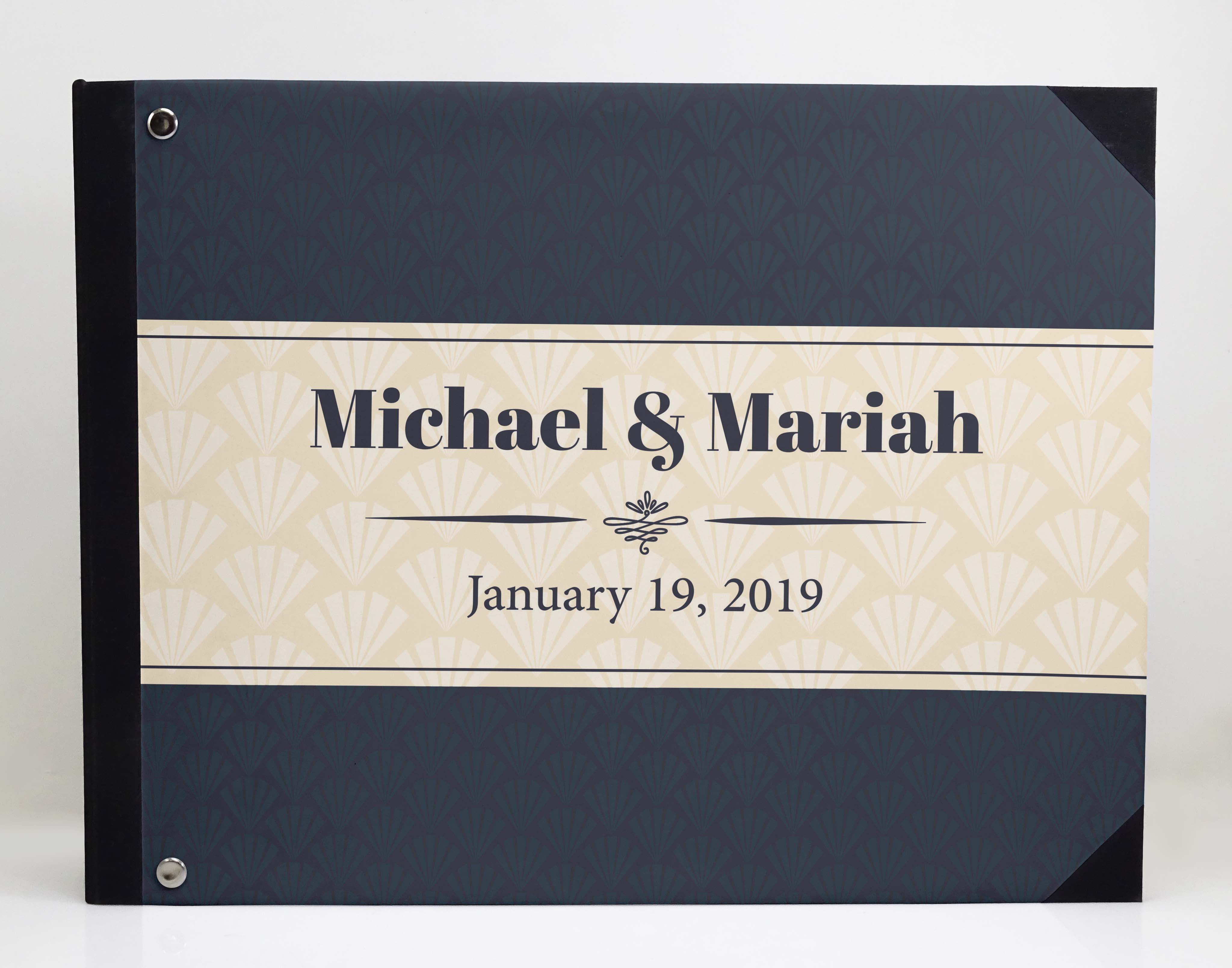 Darling Souvenir Blue Diamond Rays Pattern Printed Hardbound Cover Guestbook For Wedding Guest Sign In Book Registry-9 x 12 Inches
