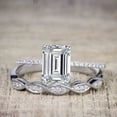 thumbnail image 5 of 1.50 Carat Man made diamond moissanite & Man made diamond moissanite Trio Bridal Ring Set in Emerald cut with 18k Gold Plating, 5 of 6