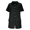 thumbnail image 4 of Enjoytime Summer Sets Women 2 Piece Outfits Solid Color Crewneck Short Sleeve Button Down Shirts and Lounge Pants Matching Fashion Clothing Black XXL, 4 of 8