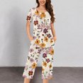 thumbnail image 2 of Floral Print Sets for Women Pleated Casual Pajamas Sets Round Neck Short Sleeved Top Pocket Home Sports Sleepwear Set, 2 of 5