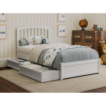 Lucia Twin Wood Platform Bed with Panel Footboard and Storage Drawers in White