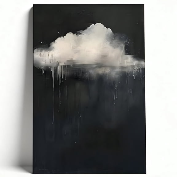 Dark Cloud Dripping Canvas Wall Art, Minimalist Black And White Abstract Cloud Painting, Modern Textured Wall Decor For Bedroom, Living Room, Office, Ready To Hang 16*24inch(40*60cm)
