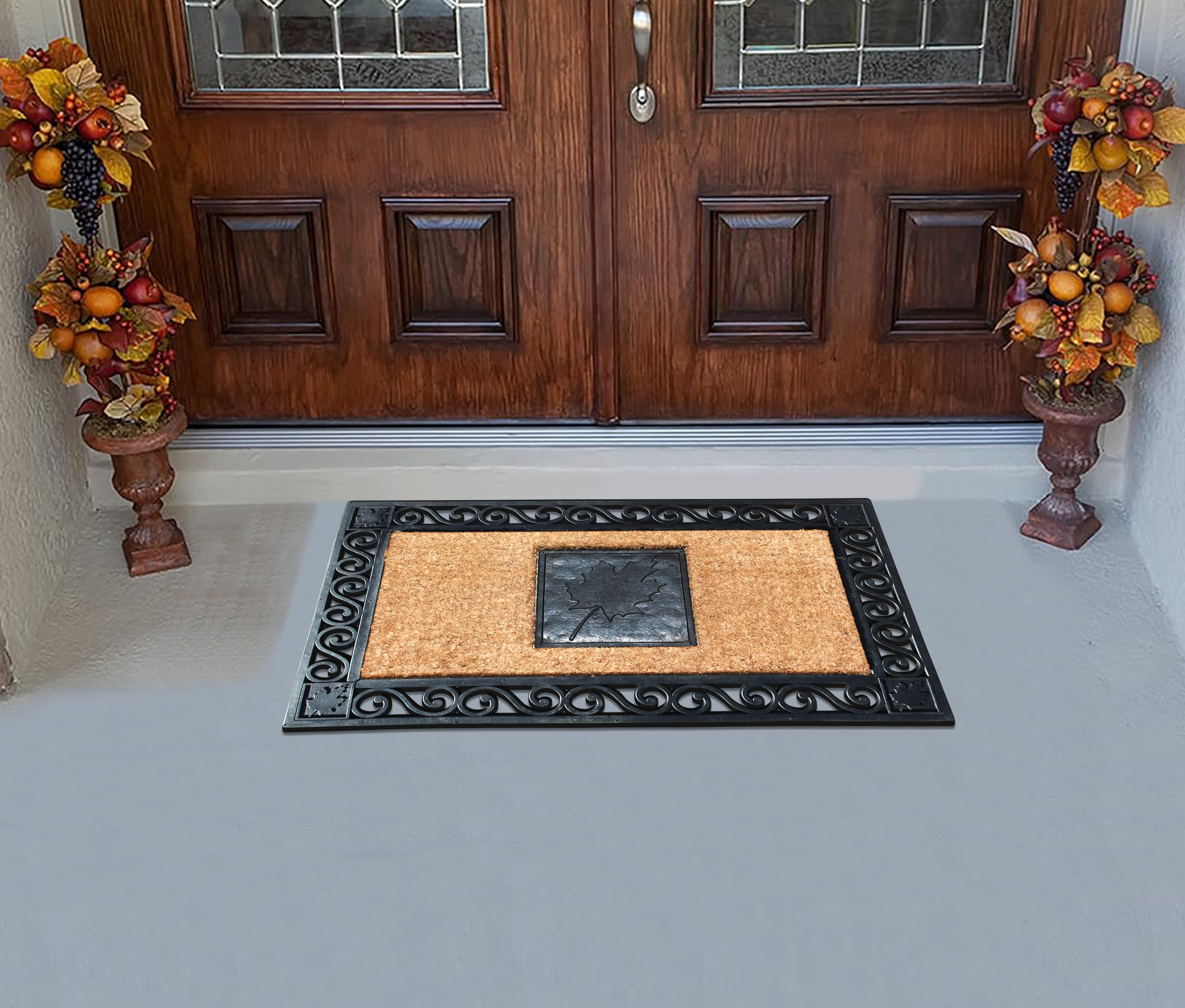 A1 Home Collections 38"×23" Natural Coir & Rubber Doormat - Decorative Welcome Design, Heavy Duty Coconut Fiber Entry Mat with Non-Slip Backing - Anti-Shed Treated, Low Profile Outdoor Front Door Mat