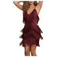 thumbnail image 2 of Viikei Summer Dresses for Women 2025 Plus Dresses for Women Plus Size Women Dress Clearance Sale Plus Dresses for Women 2025 Solid Tassels Sequins Thin Camis V- Neck Dress, 2 of 9