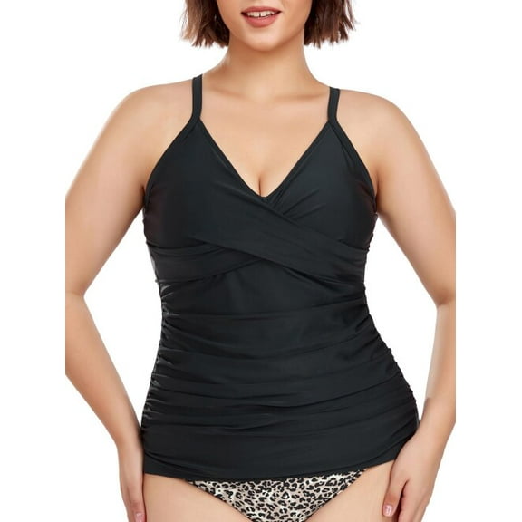 RELLECIGA Haut de Tankini Froncé à Encolure en V pour Femmes Maillots de Bain