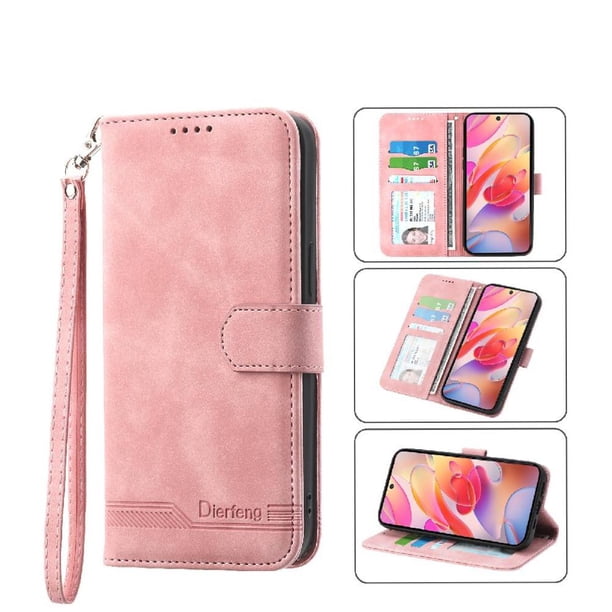 Funda Tipo Billetera para Samsung Galaxy A56 Carcasa Abatible con Porta Tarjetas, Bolsillo para Efectivo, Soporte Ajustable, Cierre Magnético y Correa de Muñeca Rosa