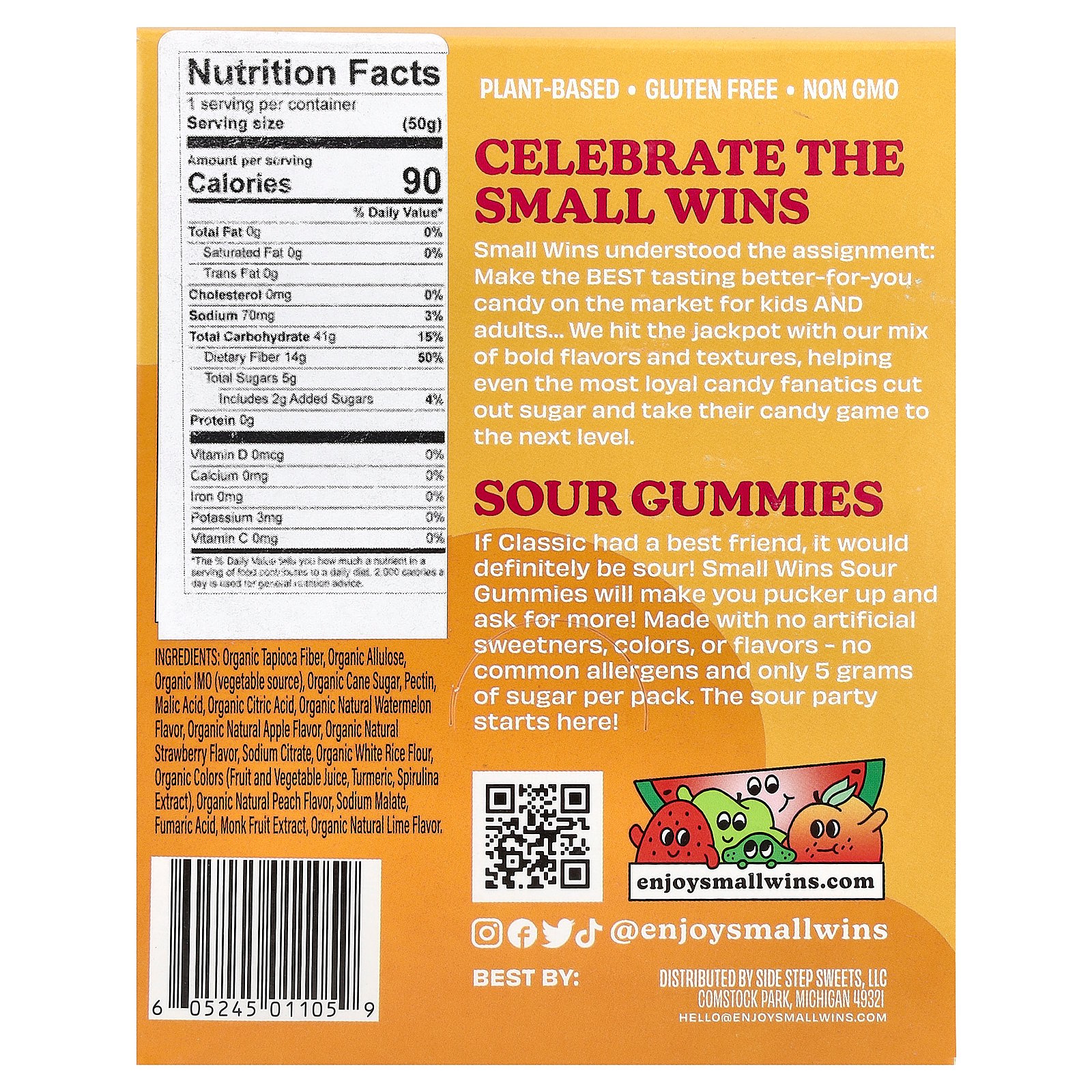Small Wins Gluten-Free Plant-Based Easter Candy Sour Fruit Mix Gummy Chews, 1.8 oz, Bag, Pack of 6