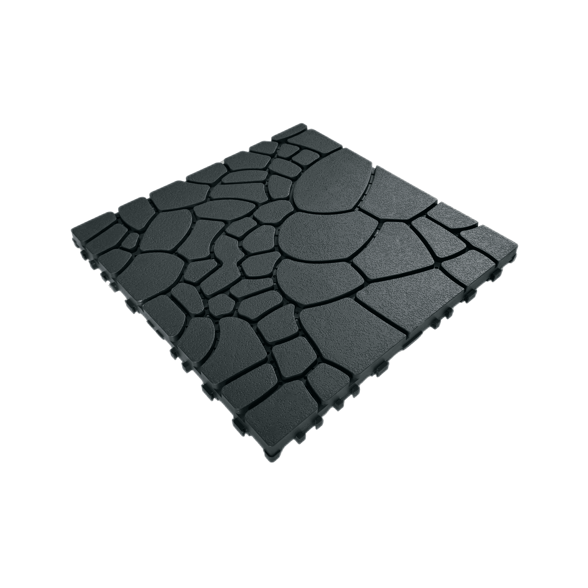 44 Pack Dark Gray Stone Textured 12 Inch Interlocking PP Deck Tiles, Drainage Design Snap Together Patio Flooring for Poolside Balcony Backyard Porch Court