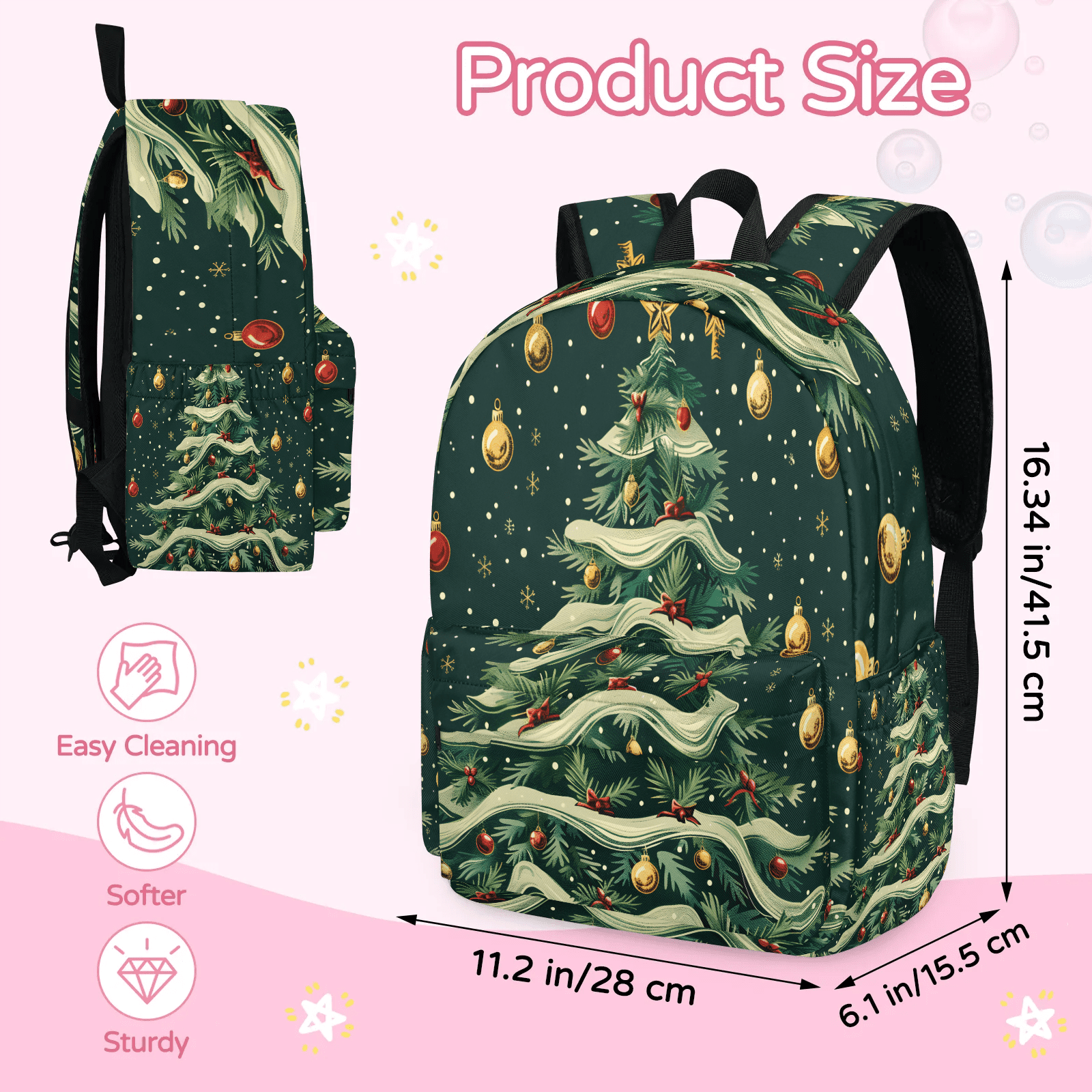Herdesigns Christmas Backpack for Men Women, Lightweight Laptop Backpack 16.3 Inch Christmas Tree Casual Daypack for Travel Work Commuter