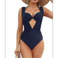 thumbnail image 1 of Traje de Baño de una Pieza con Cintura Alta y Tirantes Anchos para Mujer, Azul Marino, Talla M, 1 of 10